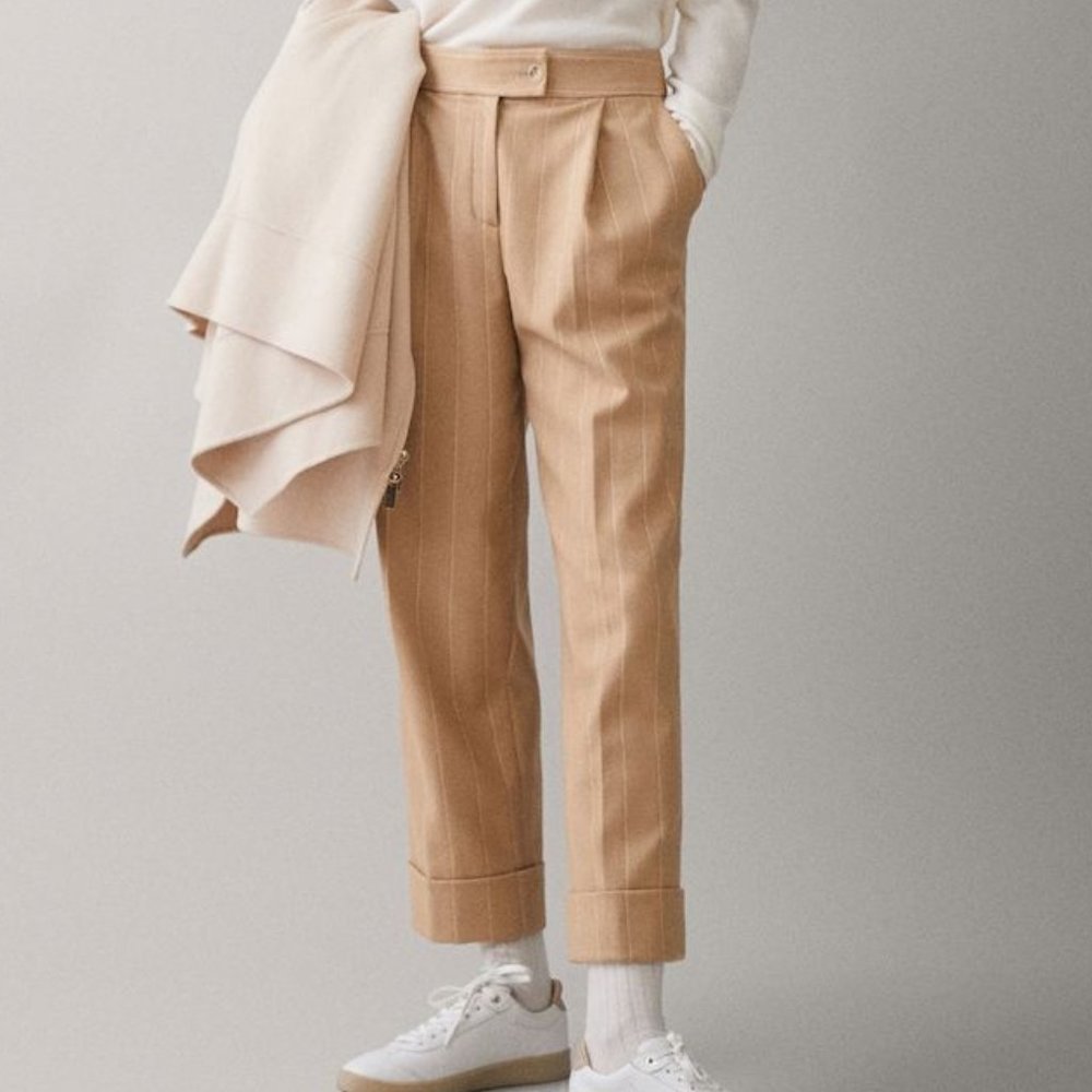 Wool beige striped pants